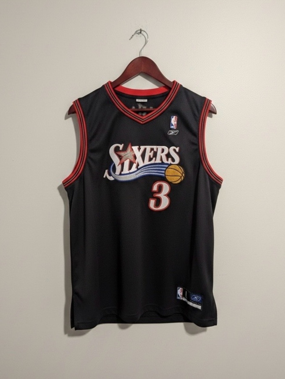 Y2K Reebok 2002-06 NBA Philadelphia 76ers Allen Iverson 3 Black Jersey Men’s L